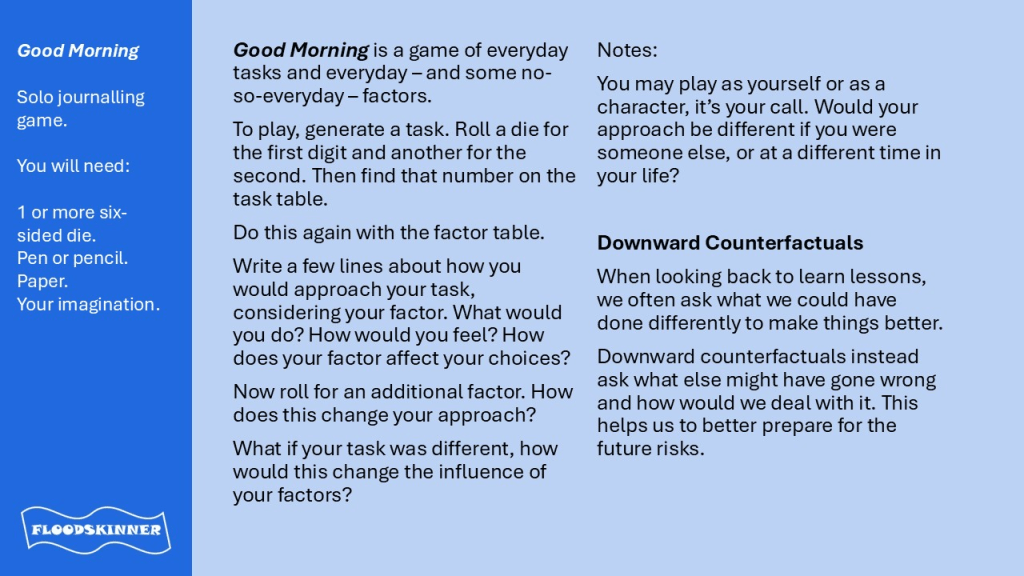 Rules sheet for the Good Morning game.